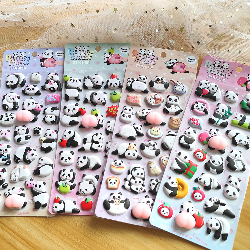 Craft Embellishment World - 4-Piece Cute Panda Stress Relief Stickers