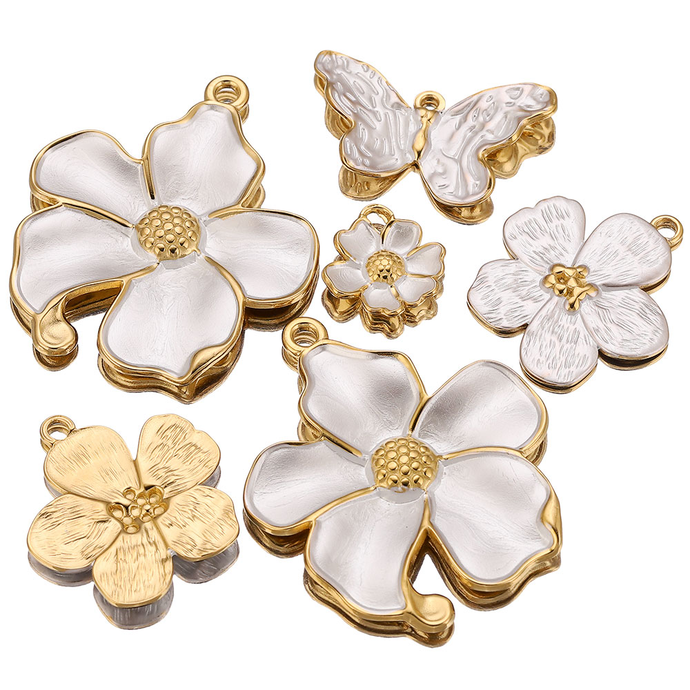 Embellishment Crafts - 4PCS Stainless Steel White Charms Enamel