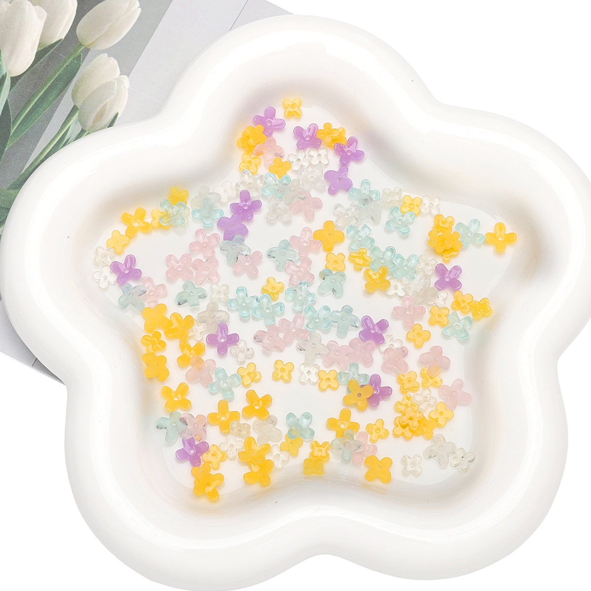 20pcs 5 7mm Resin 4 Petals Flo - Embellishment Crafts avaliação e preço