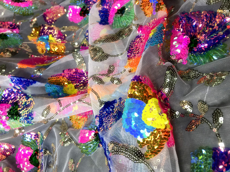 Colorful Crystal Sequins Flowe - Crystal Mesh Fabric avaliação e preço