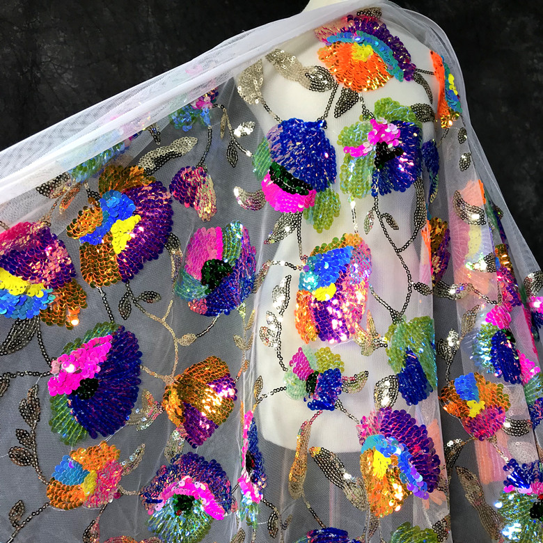 Colorful Crystal Sequins Flowe - Crystal Mesh Fabric avaliação e preço