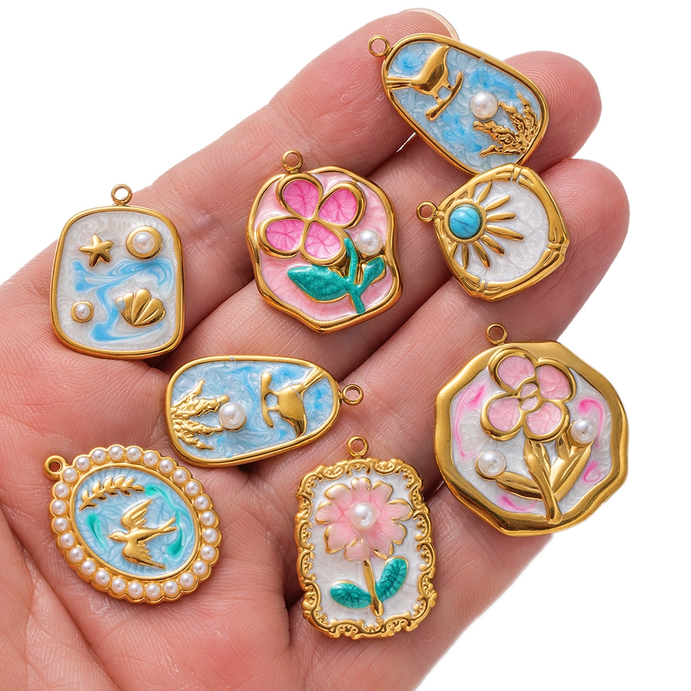 2pcs Gold Stainless Steel Enam - Embellishment Crafts avaliação e preço