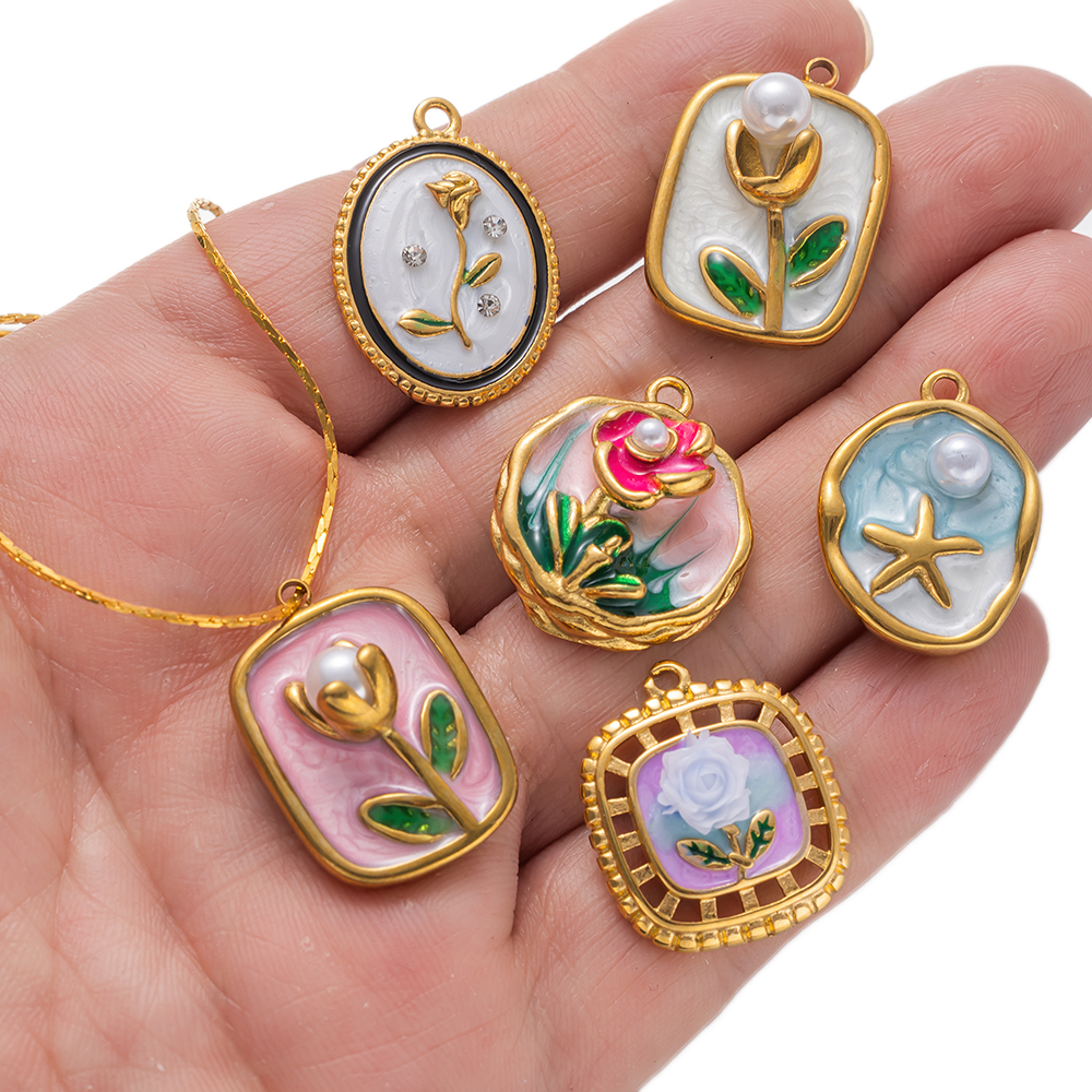 2pcs Gold Stainless Steel Enam - Embellishment Crafts avaliação e preço