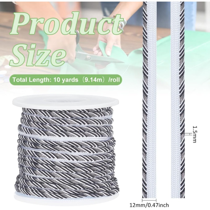 10 Yard Black Twisted Lip Cord - Cord Trim Twisted avaliação e preço