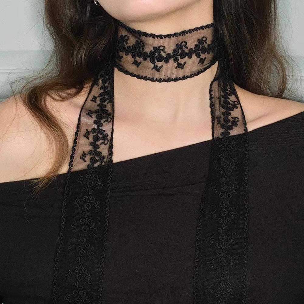 Elegant Lace Scarf Bow Necklac - Lace Ribbon Trim avaliação e preço
