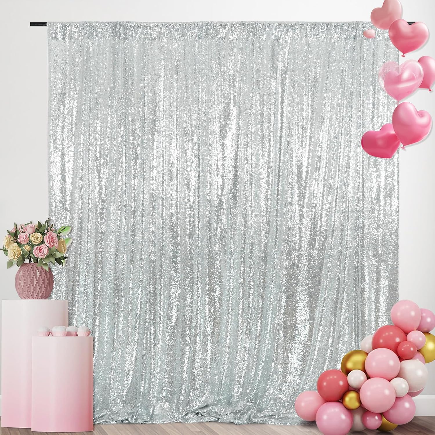 Silver Sequin Backdrop Curtain - Sequin Fabric Panel avaliação e preço