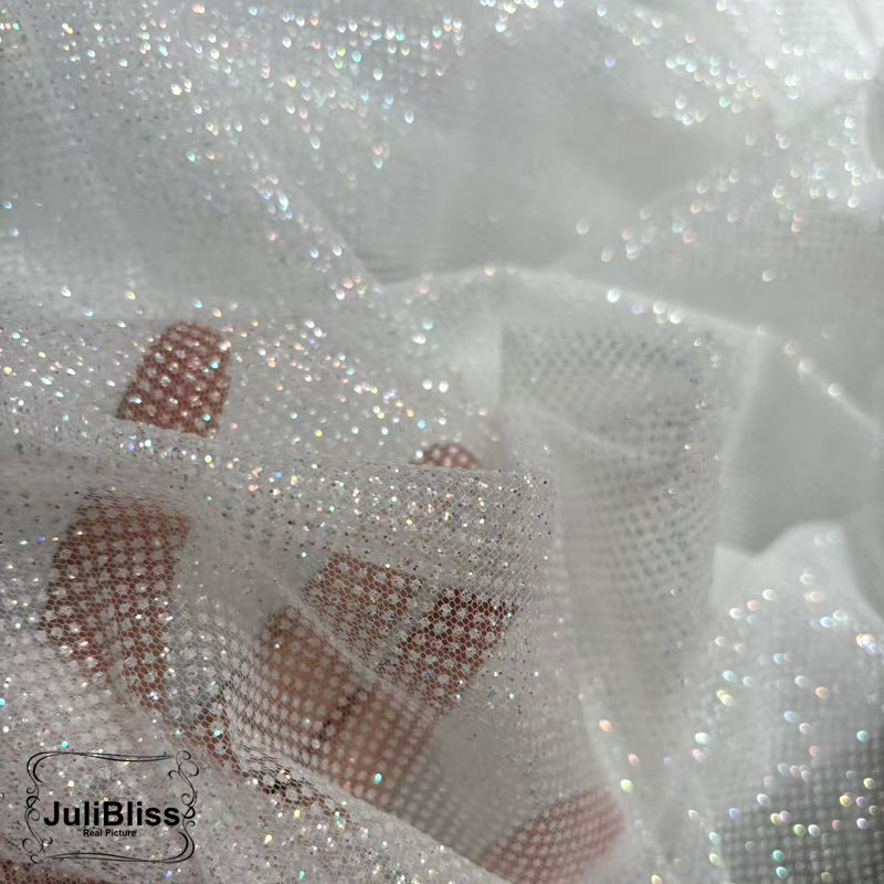 Shimmering White Glitter Tulle - Sequin Fabric Panel avaliação e preço