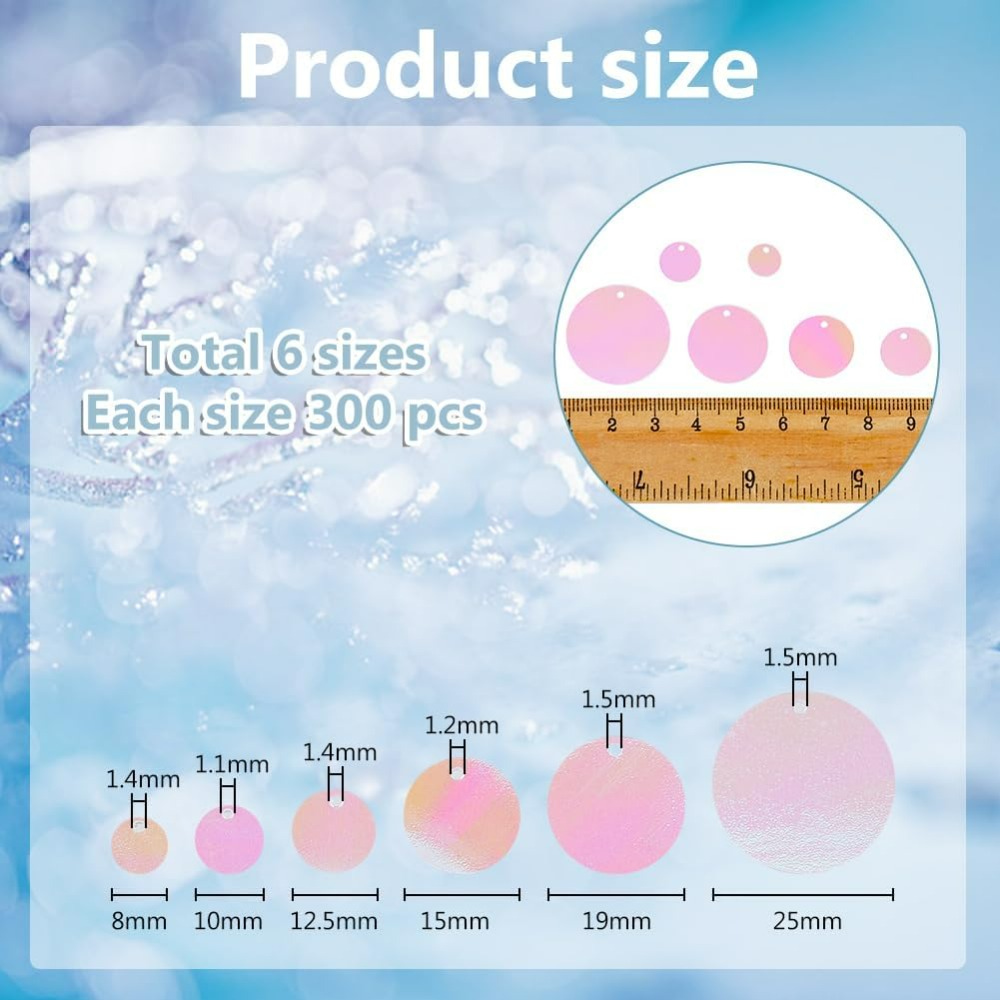 1800Pcs 6 Sizes Loose Sequin F - Embroidery Craft avaliação e preço