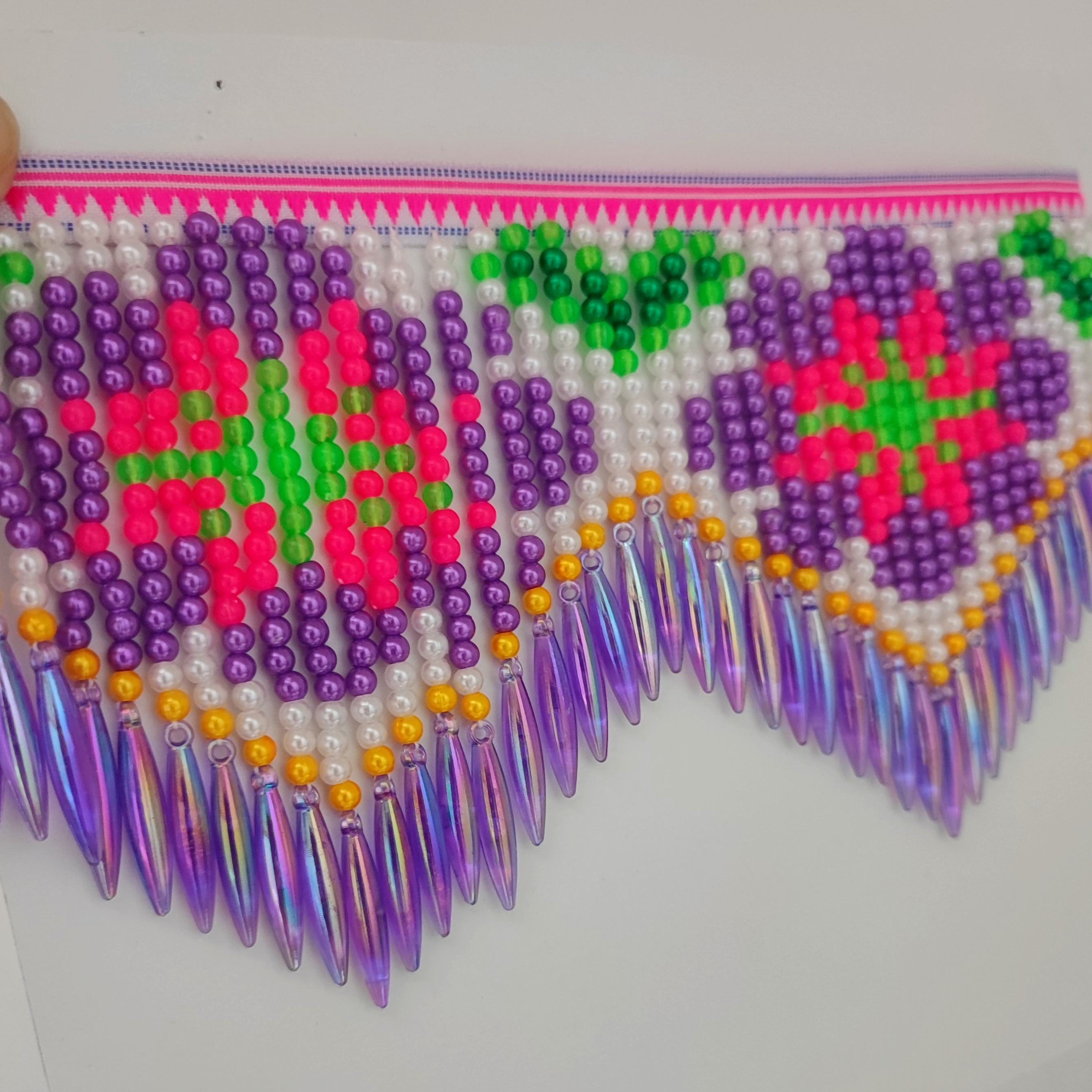 10cm Wide Purple Daisy Pattern - Beaded Trim Fringe avaliação e preço