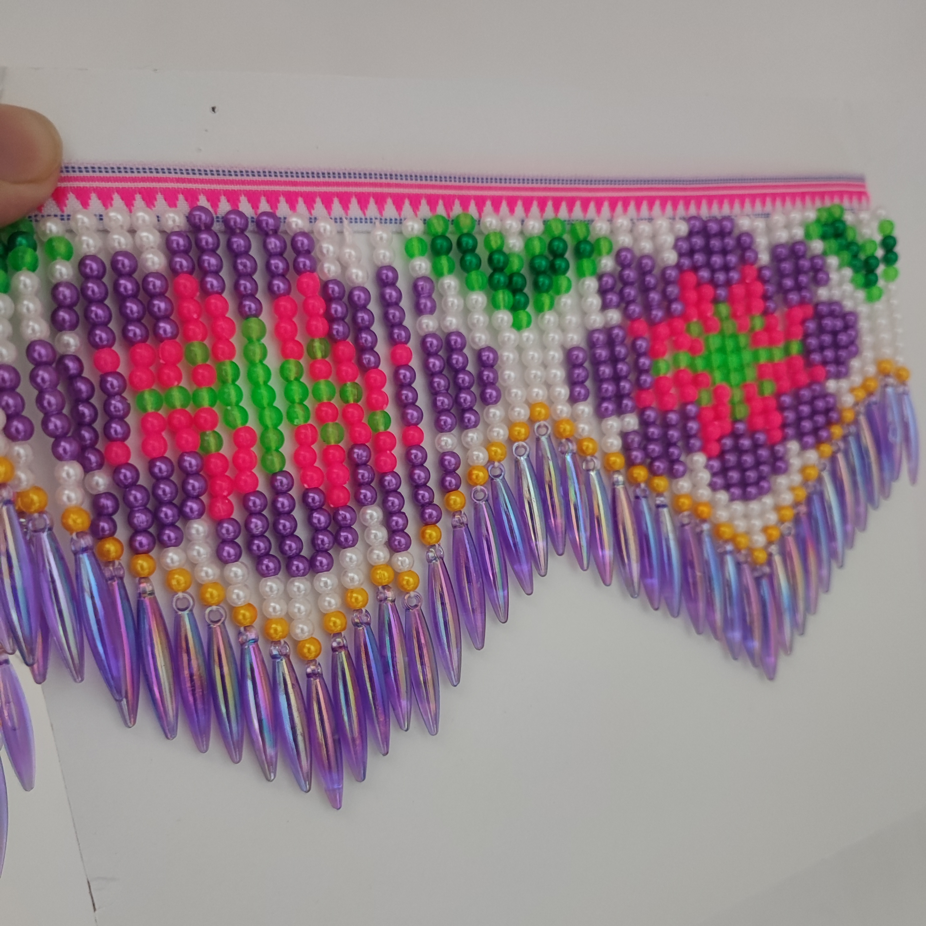 10cm Wide Purple Daisy Pattern - Beaded Trim Fringe avaliação e preço