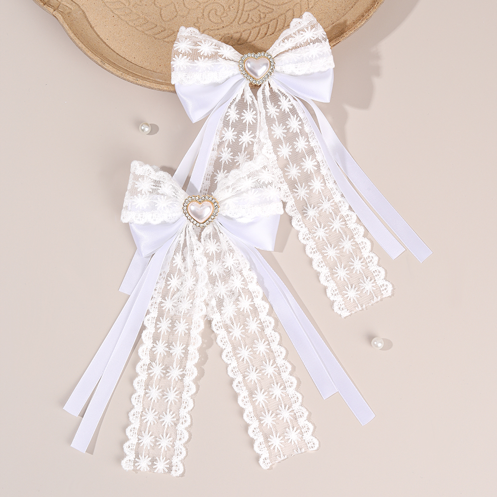 2Pcs Flower Lace Bow Hair Clip - Lace Ribbon Trim avaliação e preço