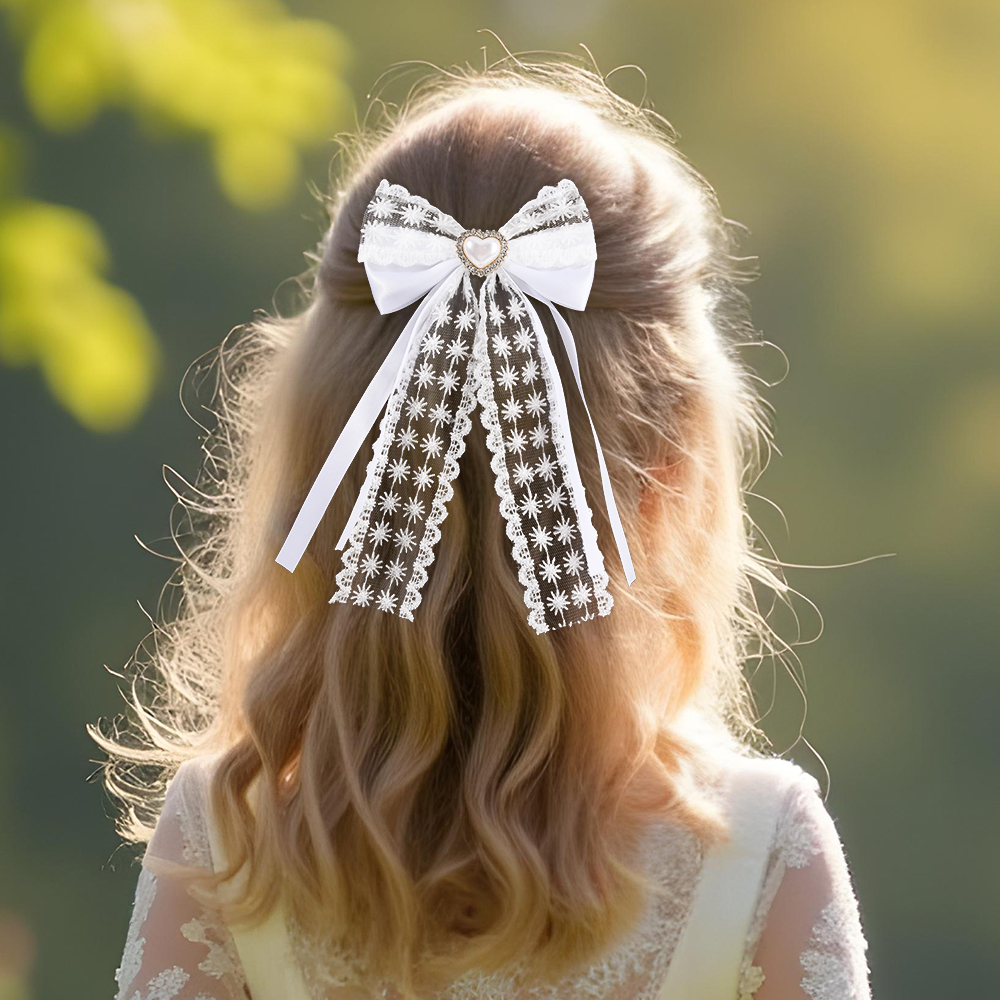 2Pcs Flower Lace Bow Hair Clip - Lace Ribbon Trim avaliação e preço