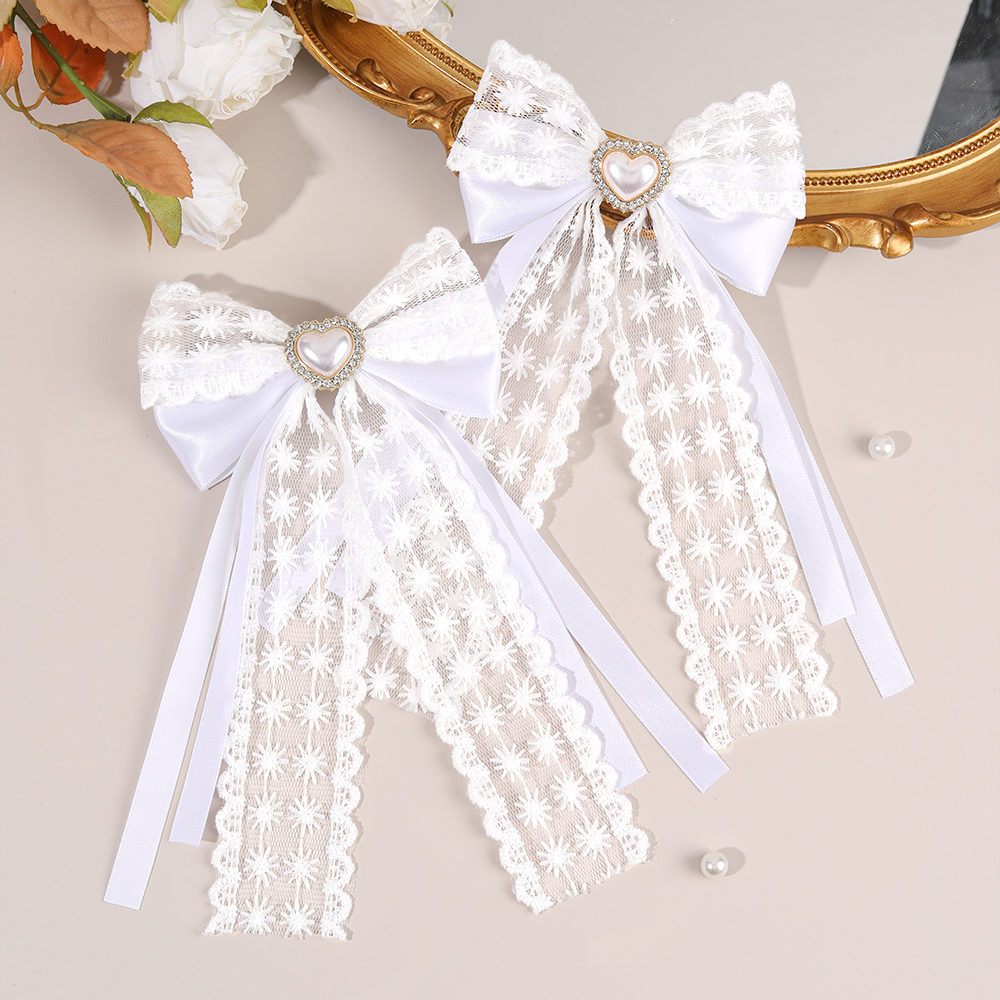 2Pcs Flower Lace Bow Hair Clip - Lace Ribbon Trim avaliação e preço