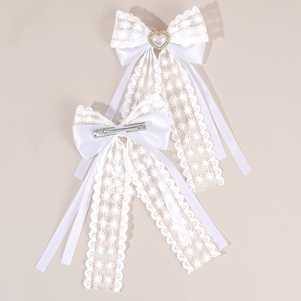 2Pcs Flower Lace Bow Hair Clip - Lace Ribbon Trim avaliação e preço