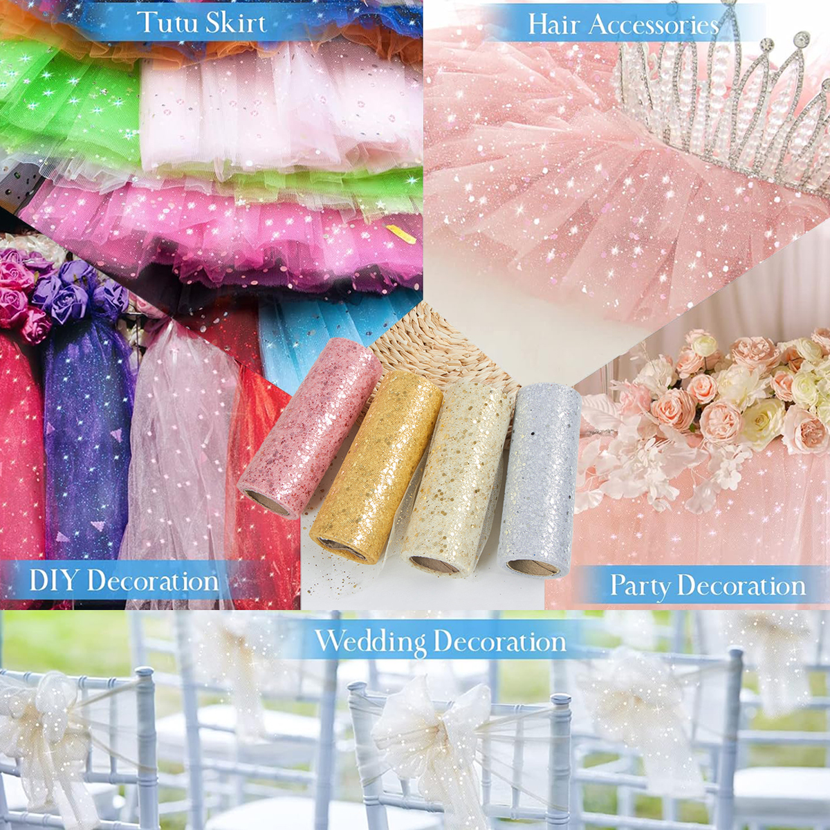 Glitter Tulle Rolls Birthday P - Organza Ribbon Spool avaliação e preço