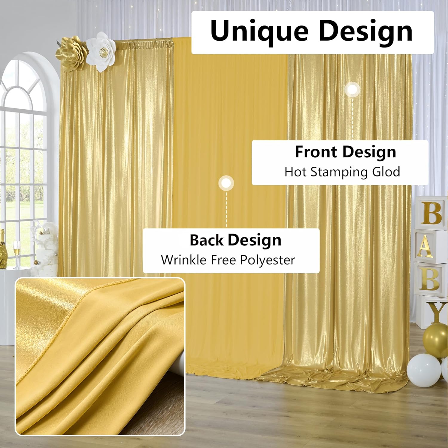 2.3x7FT Wrinkle Free Glitter 1 - Sequin Fabric Panel avaliação e preço