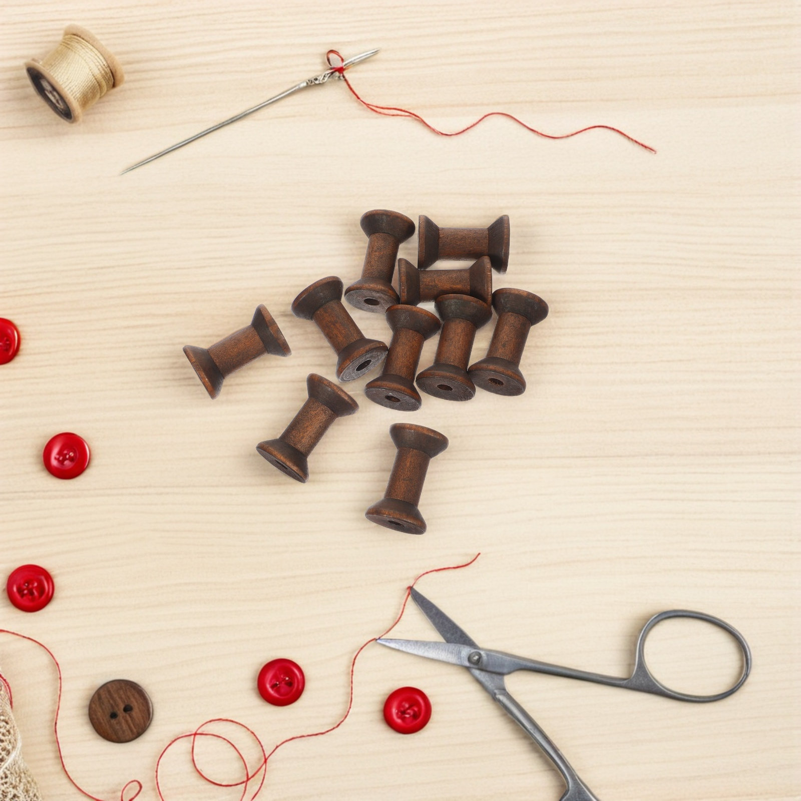 10Pcs Handcrafted Wooden Spool - Embroidery Craft avaliação e preço