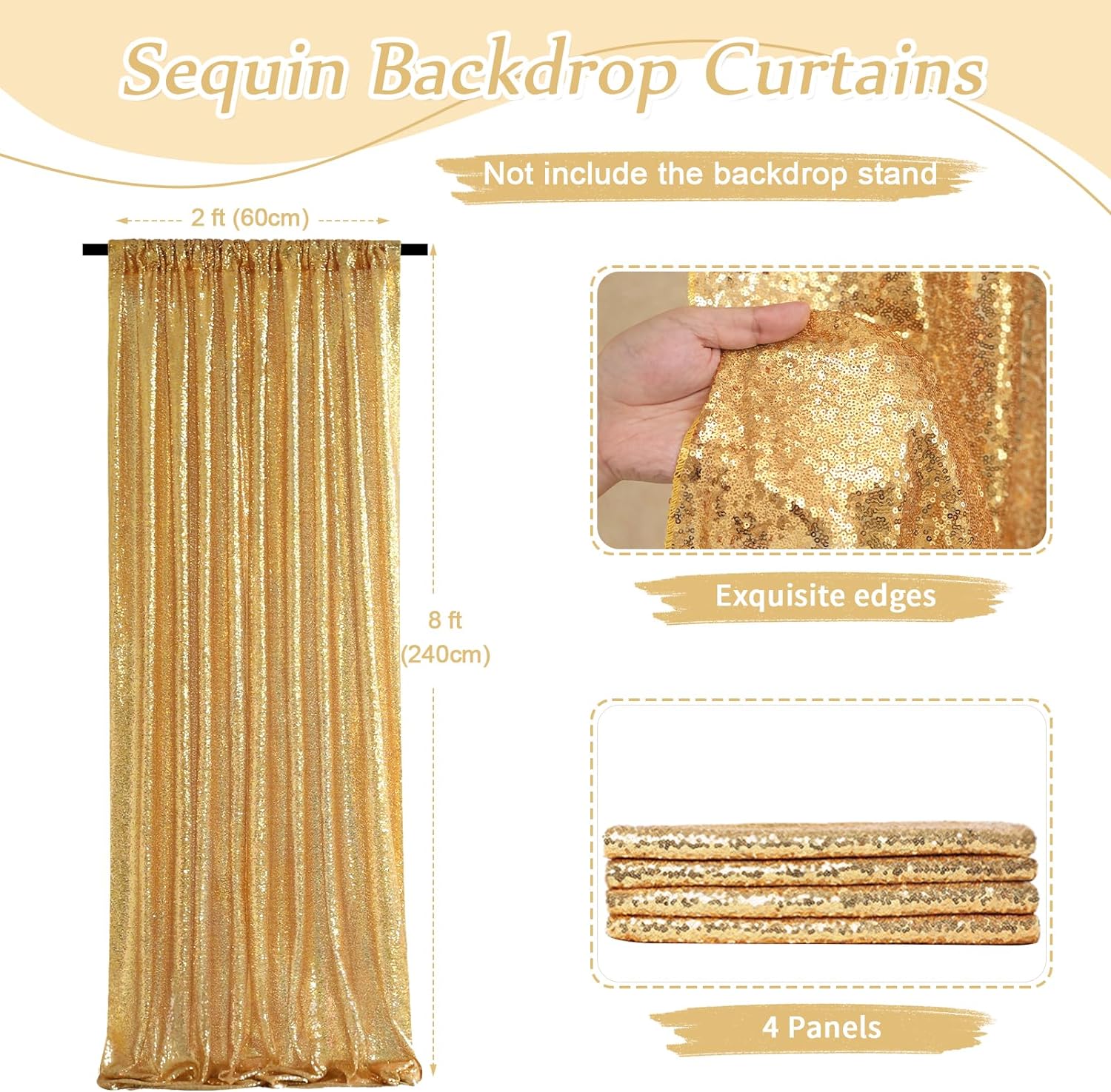 2×8FT-4PCS Gold Sequin Backdro - Sequin Fabric Panel avaliação e preço
