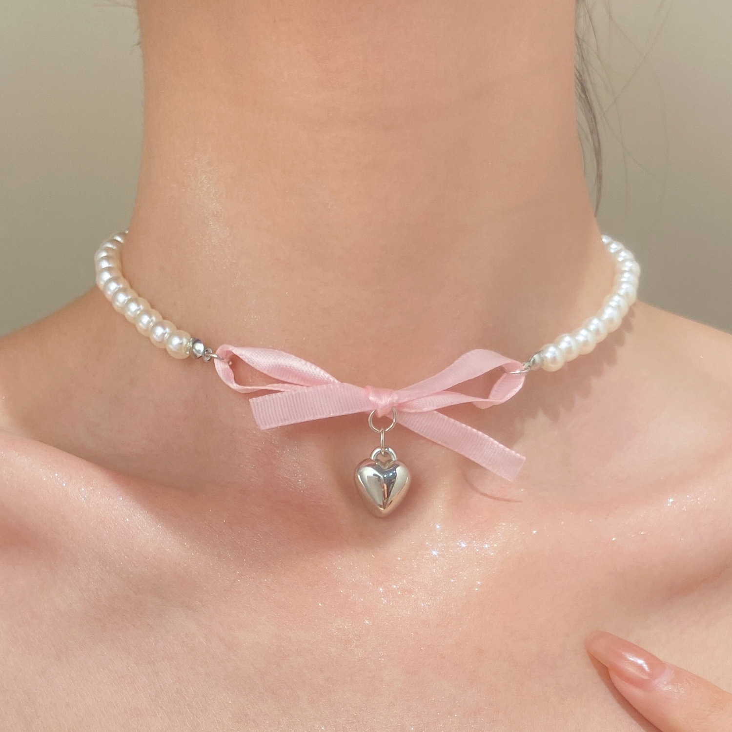 French Romantic Pink Bowknot H - Pearl Trim Chain avaliação e preço
