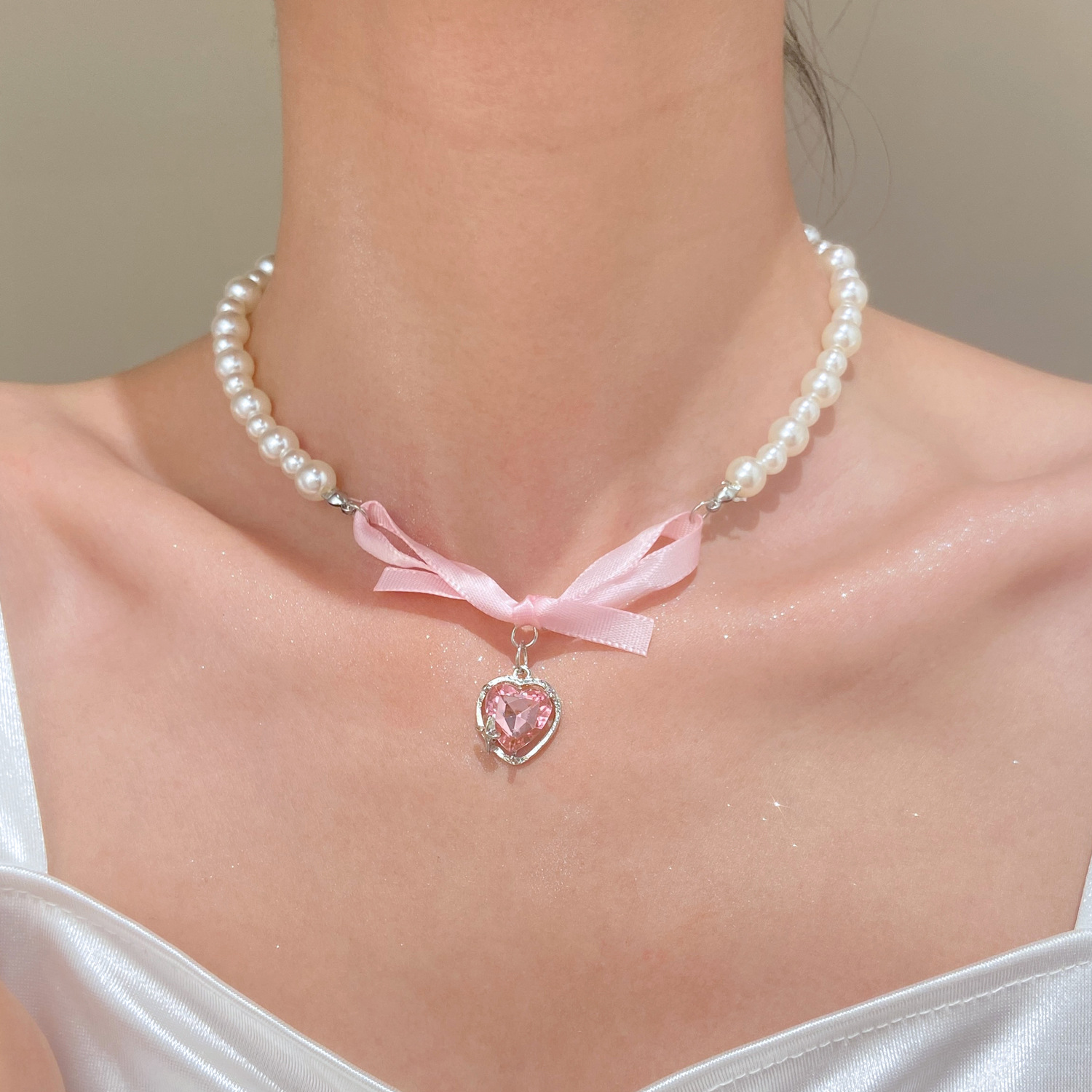 French Romantic Pink Bowknot H - Pearl Trim Chain avaliação e preço