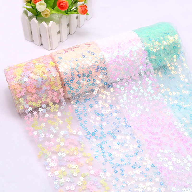 8cm 10cm 10 Yards Glitter Sequ - Organza Ribbon Spool avaliação e preço