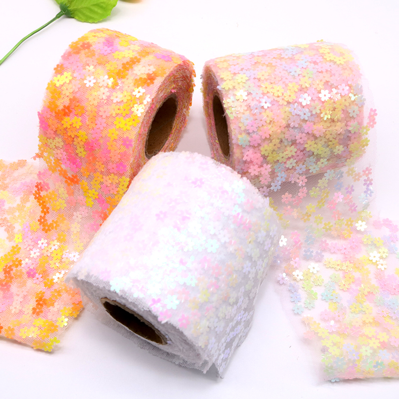 8cm 10cm 10 Yards Glitter Sequ - Organza Ribbon Spool avaliação e preço
