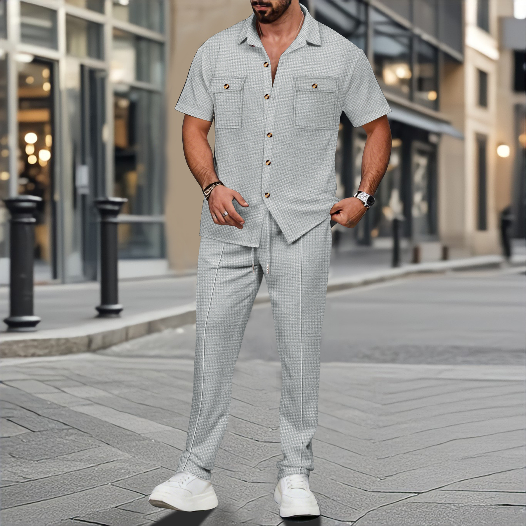 Men Summer Solid Color Lapel B - Embellish Knit avaliação e preço