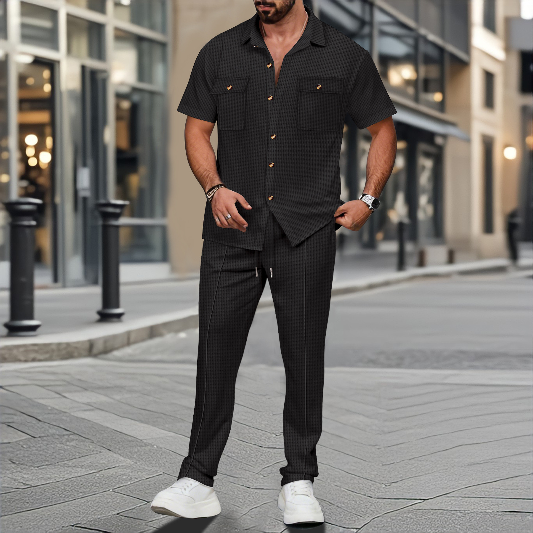 Men Summer Solid Color Lapel B - Embellish Knit avaliação e preço